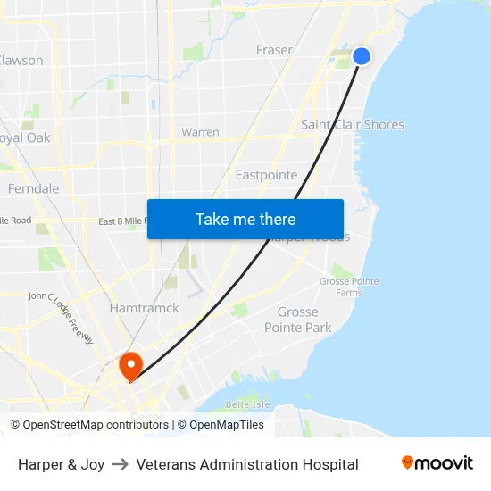 Harper & Joy to Veterans Administration Hospital map