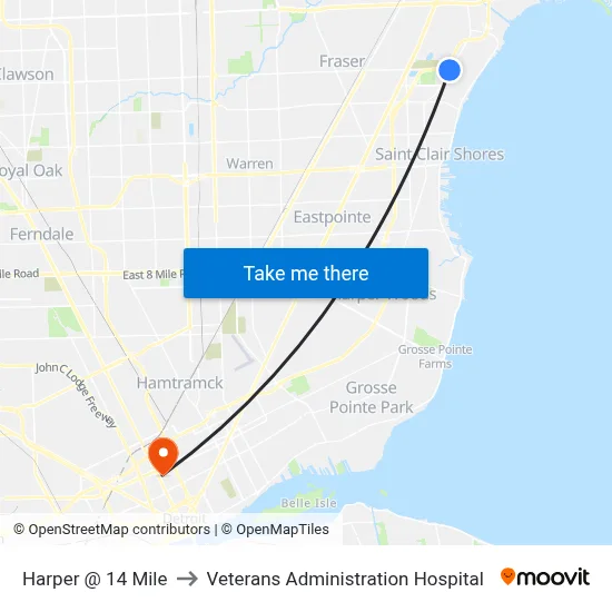 Harper @ 14 Mile to Veterans Administration Hospital map