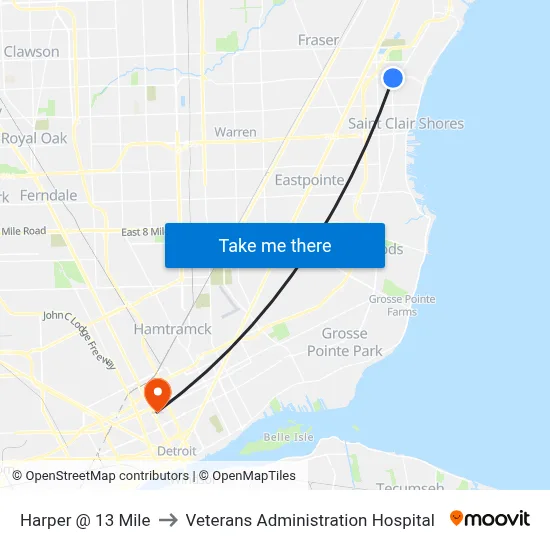 Harper @ 13 Mile to Veterans Administration Hospital map