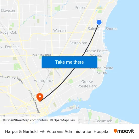 Harper & Garfield to Veterans Administration Hospital map