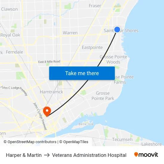 Harper & Martin to Veterans Administration Hospital map