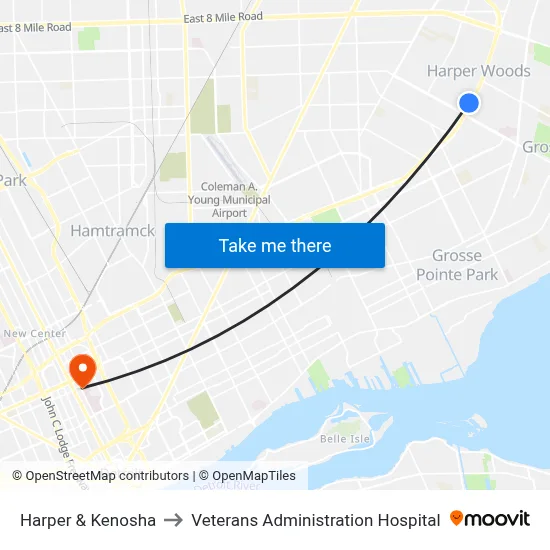 Harper & Kenosha to Veterans Administration Hospital map