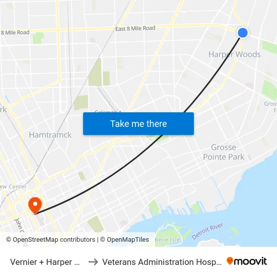 Vernier & Harper NW to Veterans Administration Hospital map