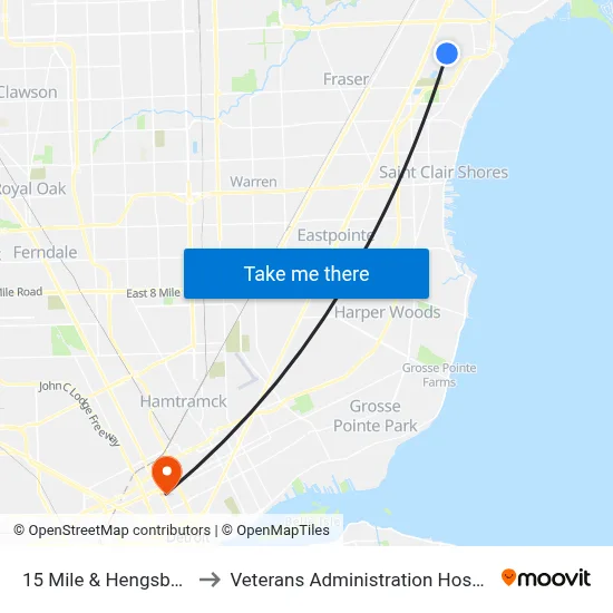 15 Mile & Hengsbach to Veterans Administration Hospital map