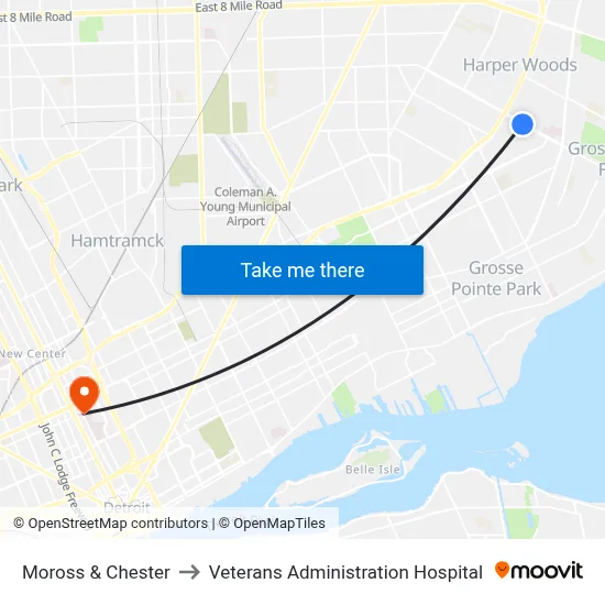 Moross & Chester to Veterans Administration Hospital map