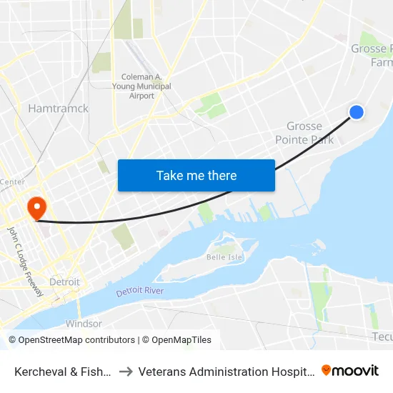 Kercheval & Fisher to Veterans Administration Hospital map