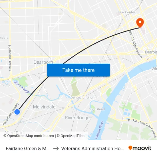 Fairlane Green & Meijer to Veterans Administration Hospital map