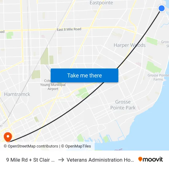 9 Mile & St Clair Villa to Veterans Administration Hospital map