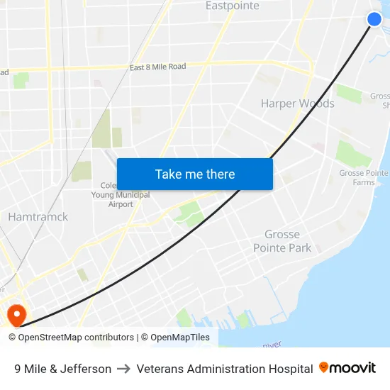 9 Mile & Jefferson to Veterans Administration Hospital map