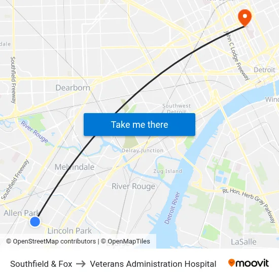 Southfield & Fox to Veterans Administration Hospital map