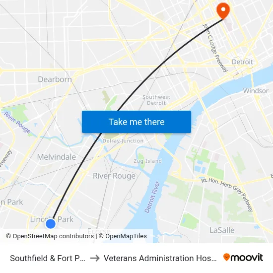 Southfield & Fort Park to Veterans Administration Hospital map