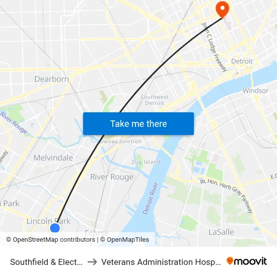 Southfield & Electric to Veterans Administration Hospital map