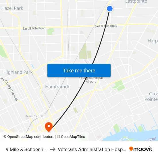 9 Mile & Schoenherr to Veterans Administration Hospital map