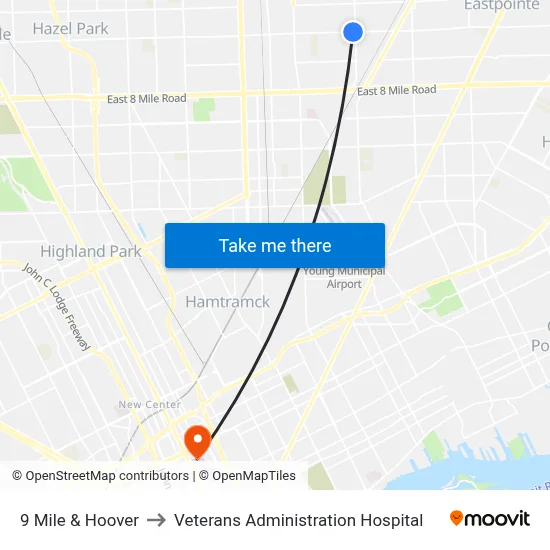 9 Mile & Hoover to Veterans Administration Hospital map