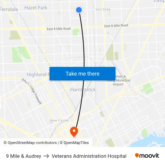 9 Mile & Audrey to Veterans Administration Hospital map