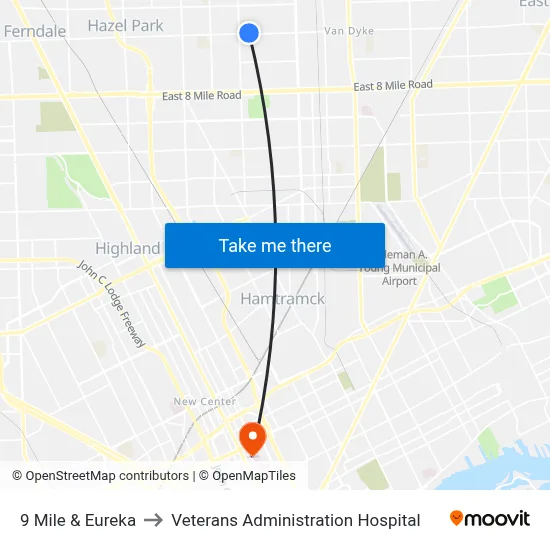 9 Mile & Eureka to Veterans Administration Hospital map
