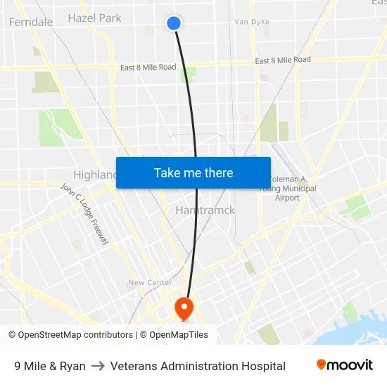 9 Mile & Ryan to Veterans Administration Hospital map