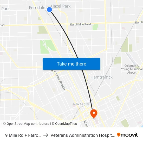 9 Mile Rd + Farrow to Veterans Administration Hospital map