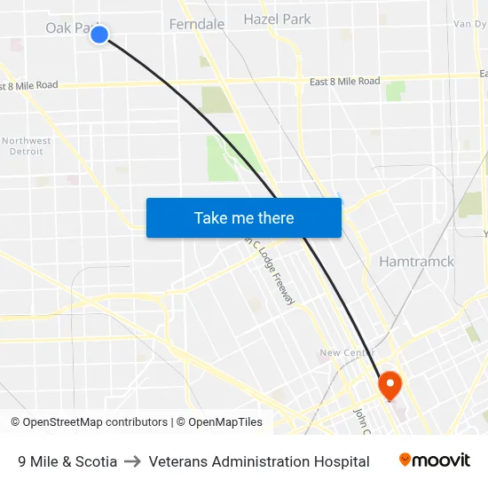 9 Mile & Scotia to Veterans Administration Hospital map
