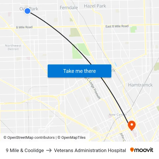 9 Mile & Coolidge to Veterans Administration Hospital map