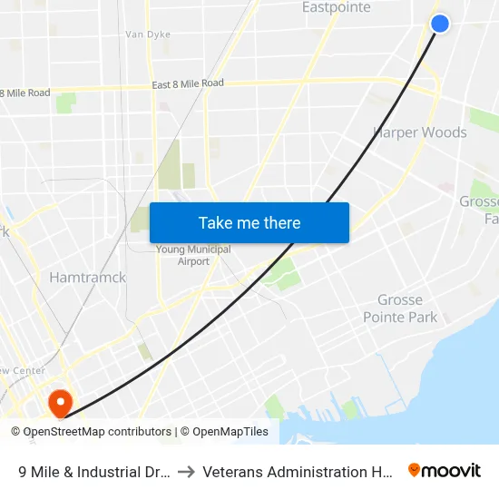 9 Mile & Industrial Drive E to Veterans Administration Hospital map