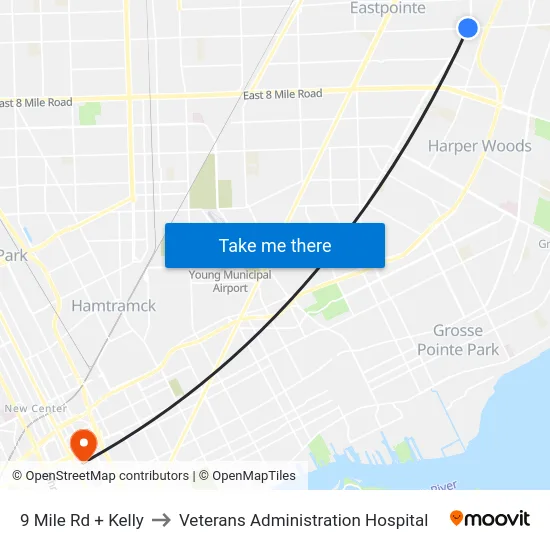 9 Mile & Kelly to Veterans Administration Hospital map