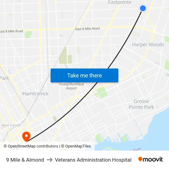 9 Mile & Almond to Veterans Administration Hospital map