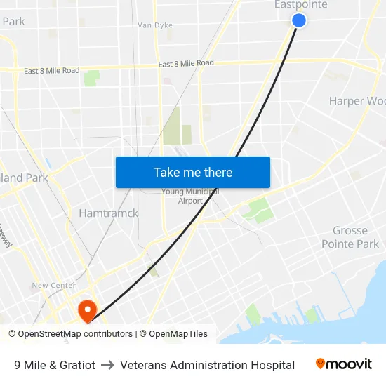9 Mile & Gratiot to Veterans Administration Hospital map