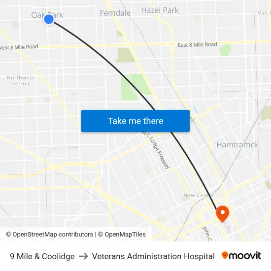 9 Mile & Coolidge to Veterans Administration Hospital map
