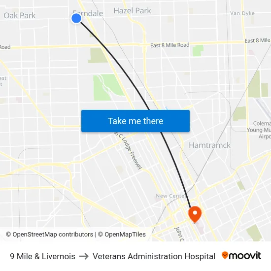 9 Mile & Livernois to Veterans Administration Hospital map