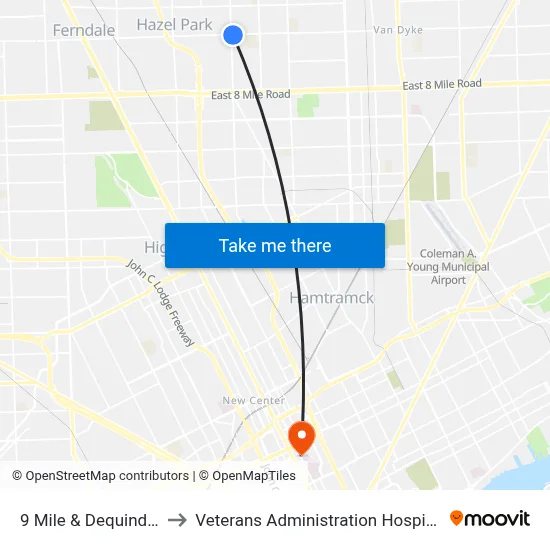 9 Mile & Dequindre to Veterans Administration Hospital map