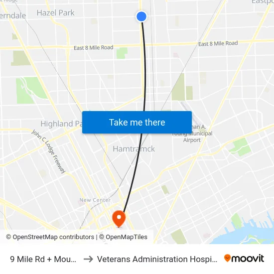 9 Mile & Mound to Veterans Administration Hospital map