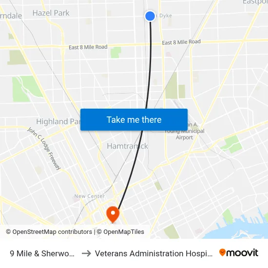 9 Mile & Sherwood to Veterans Administration Hospital map