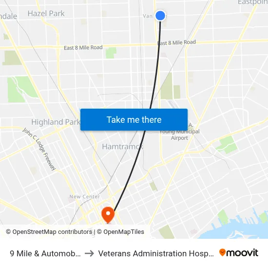 9 Mile & Automobile to Veterans Administration Hospital map