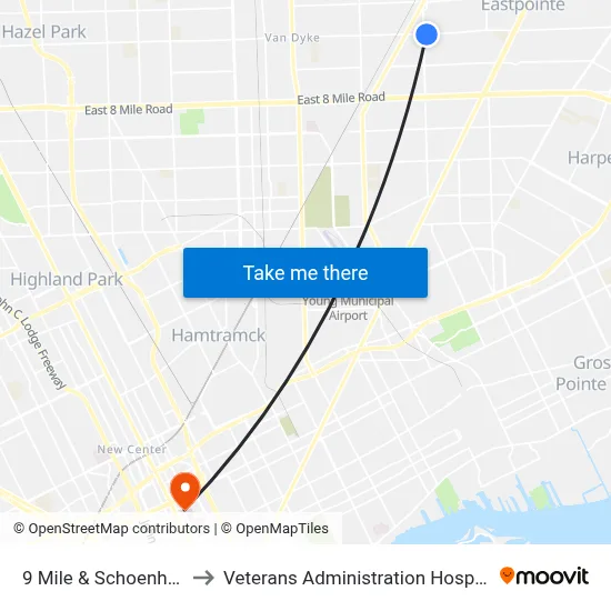 9 Mile & Schoenherr to Veterans Administration Hospital map