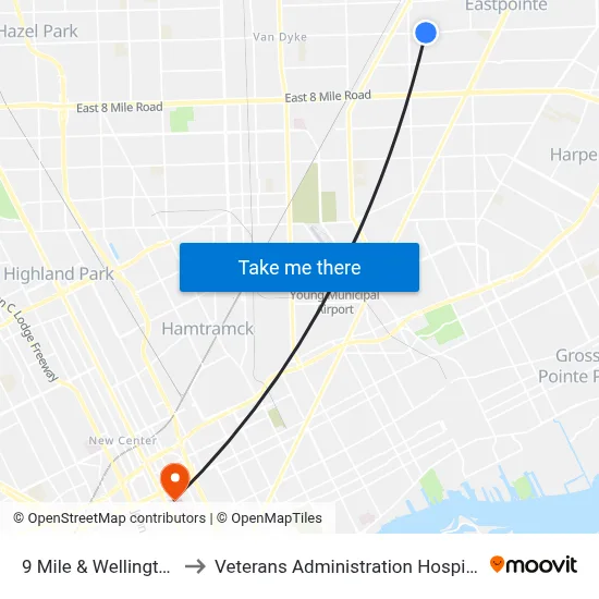9 Mile & Wellington to Veterans Administration Hospital map