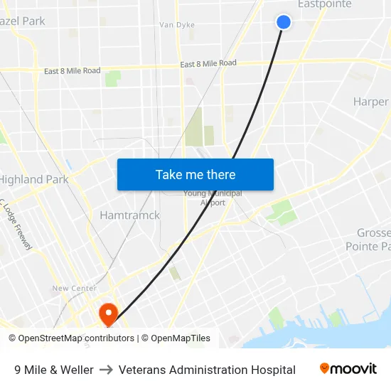 9 Mile & Weller to Veterans Administration Hospital map