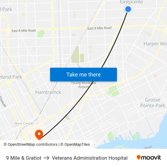 9 Mile & Gratiot to Veterans Administration Hospital map