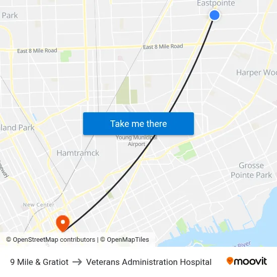 9 Mile & Gratiot to Veterans Administration Hospital map