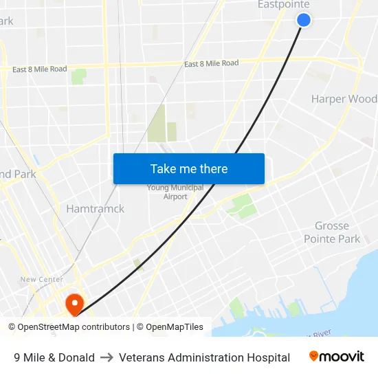 9 Mile & Donald to Veterans Administration Hospital map