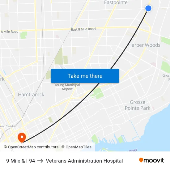 9 Mile & I-94 to Veterans Administration Hospital map
