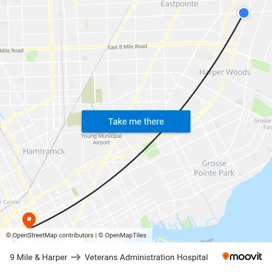 9 Mile & Harper to Veterans Administration Hospital map