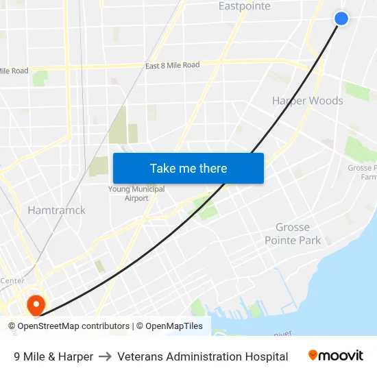 9 Mile & Harper to Veterans Administration Hospital map