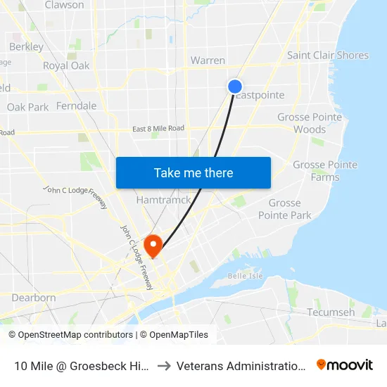 10 Mile @ Groesbeck Highway NE to Veterans Administration Hospital map