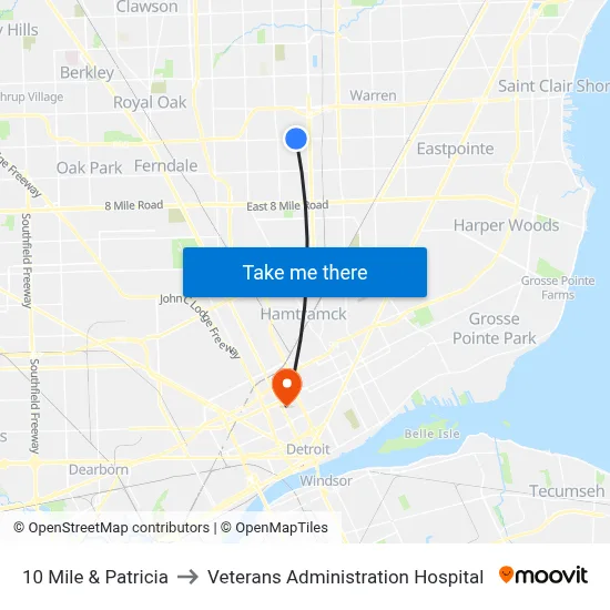 10 Mile & Patricia to Veterans Administration Hospital map