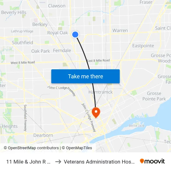 11 Mile & John R NW to Veterans Administration Hospital map