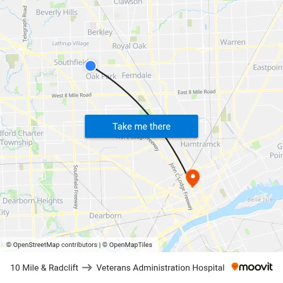 10 Mile & Radclift to Veterans Administration Hospital map