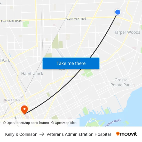 Kelly & Collinson to Veterans Administration Hospital map