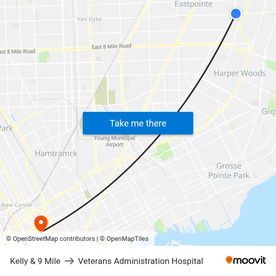 Kelly & 9 Mile to Veterans Administration Hospital map
