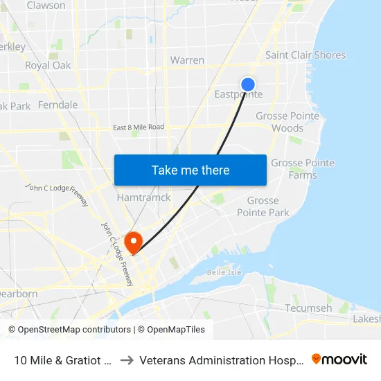 10 Mile & Gratiot NE to Veterans Administration Hospital map